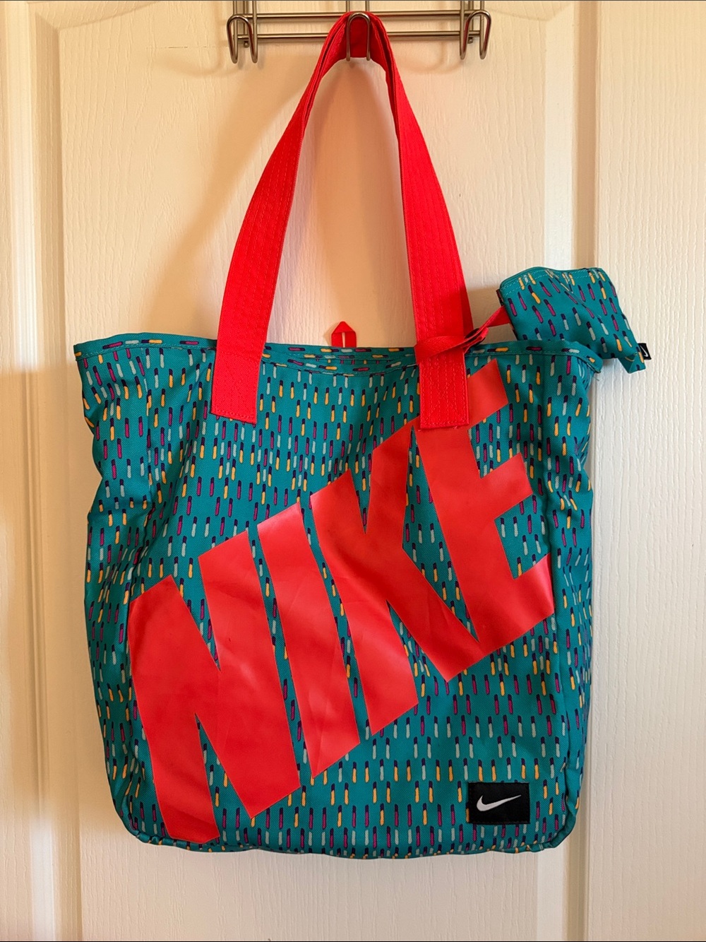Nike Teal Tote with Bright Orange Logo and Straps